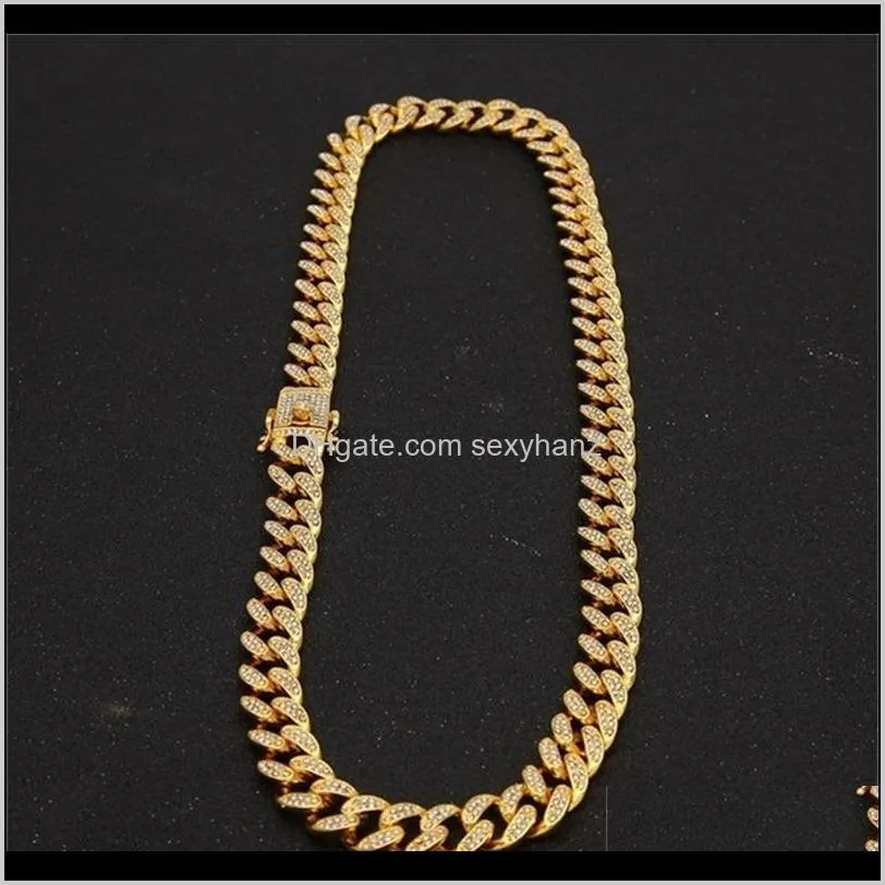 13mm  cuban link chain gold silver necklace bracelet set iced out crystal rhinestone bling hip hop for men 88 u2