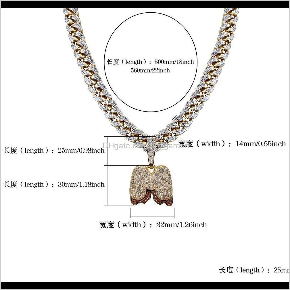 18K Gold CZ Zircon Big A-Z 26 Initial Bubble Letter Necklace Pendant Cuban Chain for Men Full Diamond Letters Hiphop Rapper Jewelry