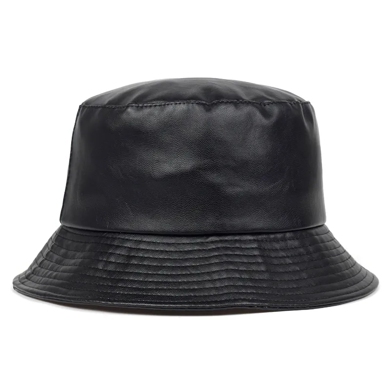 2020 новое ведро шляпа факультета из искусственных кожи ковша шляпы PU хлопчатобумажная сплошная мужская мужская и женская мода ковш для панама рыбацких кепок