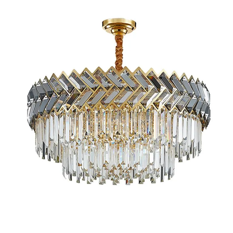 Lampy wiszące hurtowe luksusowe nowoczesne lampa zawieszenia luminaire k9 Smoky szary kryształowy półfluk perndant światło na żyrandol jadalni