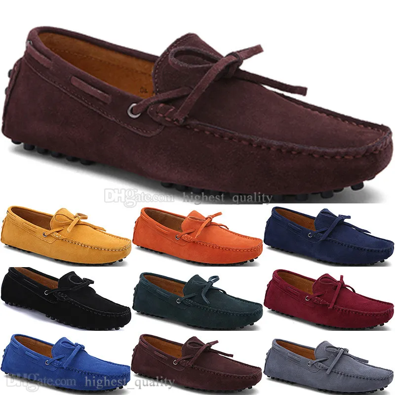 261 New Fashion mens Scarpe casual in pelle Stile britannico primavera Coppia Genuine Peas Scrub uomo Drive Lazy man soprascarpe outdoor comodo traspirante nero giallo