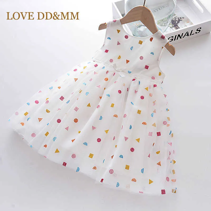 Miłość DDMM Girls Dress Summer Dzieci Casual Color Geometryczne Grafika Drukuj Princess Stroje Dzieci Odzież Kostiumy dla dzieci Sukienka 210715
