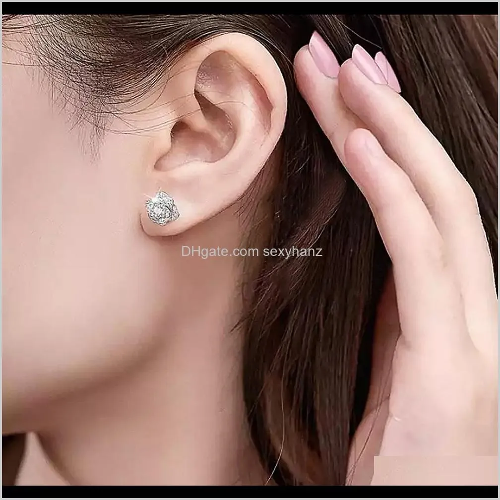 shiny cubic zircon flower stud earring for women silver color delicate anniversary gift lady stylish accessories ear ring