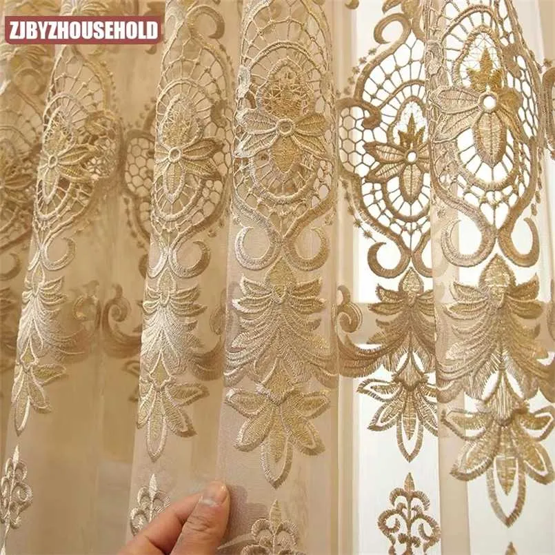European Royal Luxury Beige Tulle gardin för sovrum fönster gardin för vardagsrum eleganta draperier europeisk heminredning 362 # 4 211203