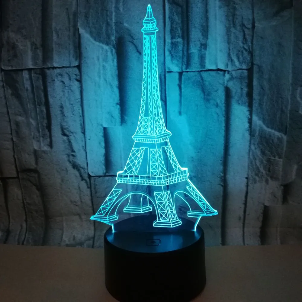 Torre Eiffel colorida 3D noite luz criativa visão estéreo led touch switch mesa de mesa gradiente feriado luzes de Natal presente