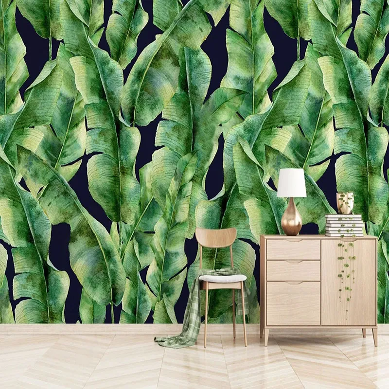 Anpassad väggmålning Bakgrund Nordic 3D Tropical Leaves Bananblad Väggmålning Vardagsrum TV Soffa Bakgrundsvägg Papel de Parede