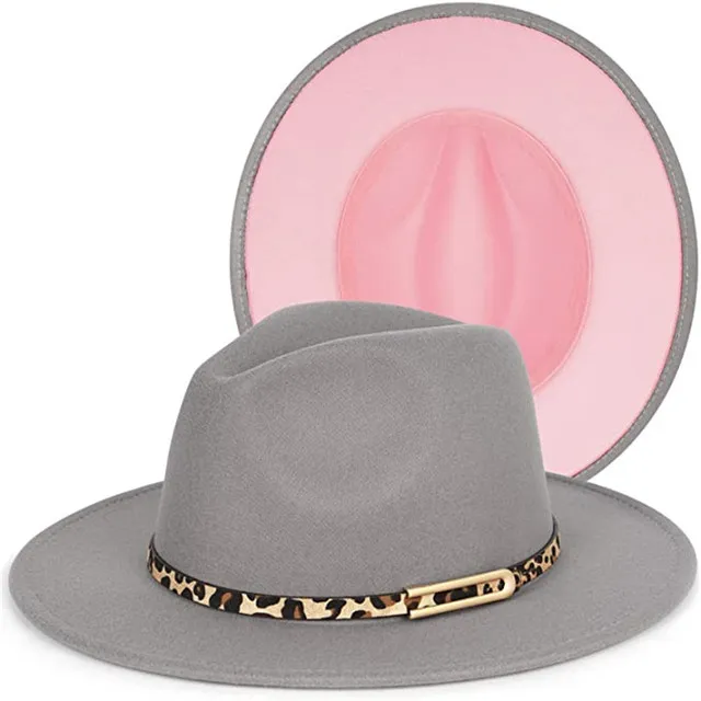 Summer Dwa ton Fedora Hat Men Kobiety szeroki brzeg poczuł klamrę lamparta Panama Jazz Hat Dress