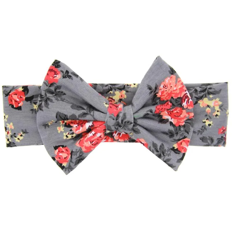 Baby Bohemia Bow Headbands Girls Children Flower Imprint Big Bowknot Headwear for Kids Hair Accessories