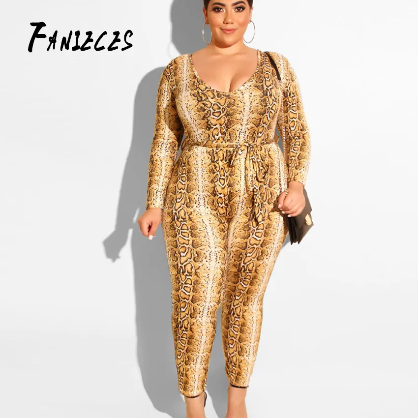 Fankieces Najwyższej Jakości Sexy Club Kombinezony tłuszcz Plus Size Kobiety Retro V-Neck Full Sleeve Lace Up Skinny Romper Sleswear 210520