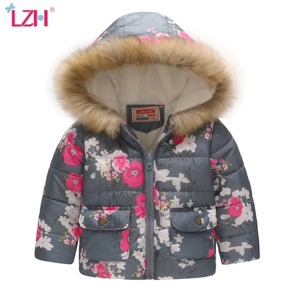 LZH 2021熱い販売秋冬のファッション印刷の花のジャケット厚い暖かい子供の若い女の子のコート子供の外装コート2-6 H0909