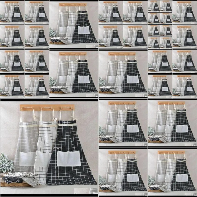 Plaid Lace Apron Korea Adjustable Kitchen Cooking Apron Unisex Kitchen Cook Apron With Pockets Home Textiles Tool 5 Color WX9-1309