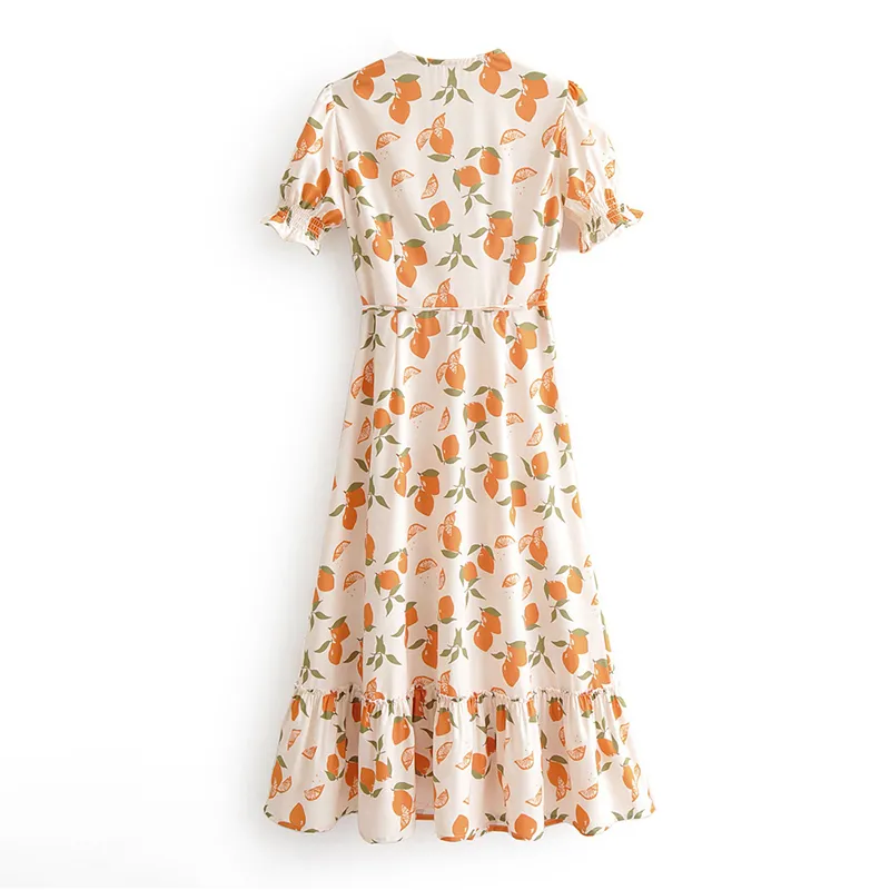 knee length dresses for ladies Off White Lemon Print High Low Dress main image 0