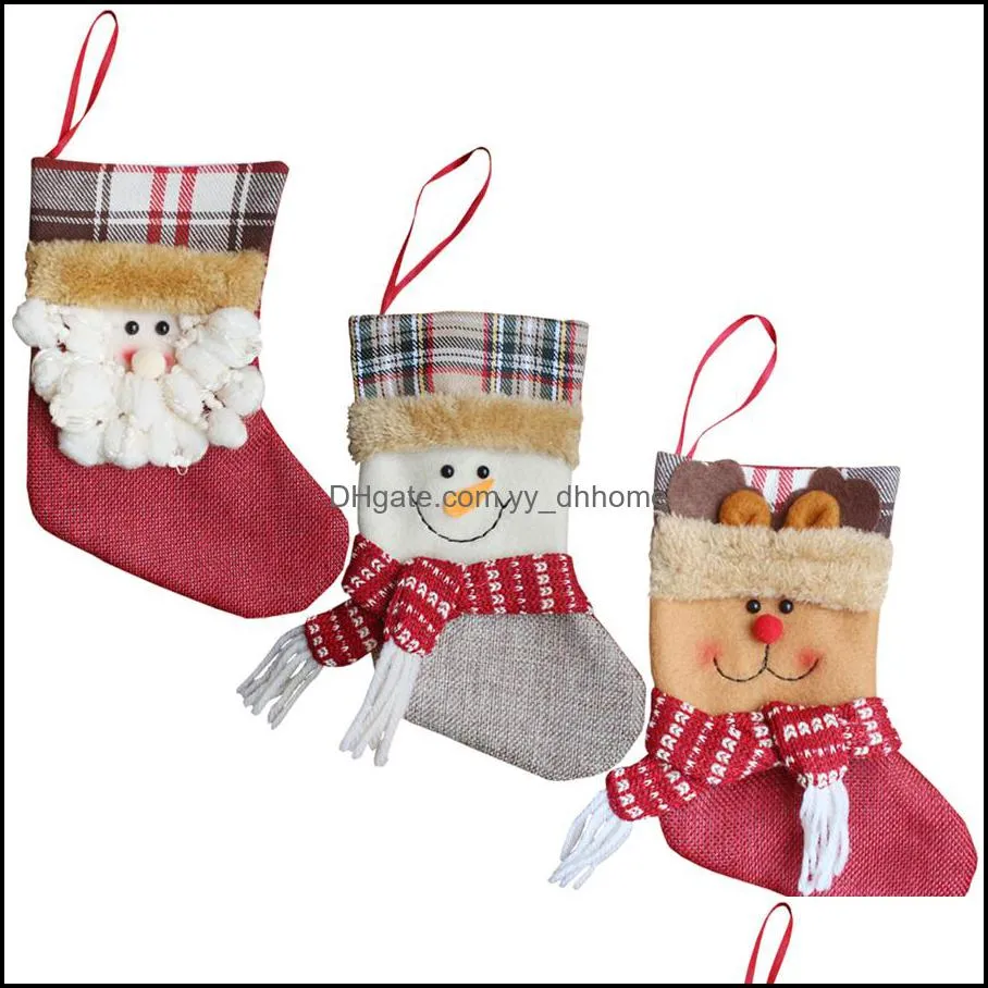 7.5`` Small Christmas Stckings Santa Snowman Reindeer Candy Socks Christmas Tree Decoration for Family Holiday Child Gift JK1910