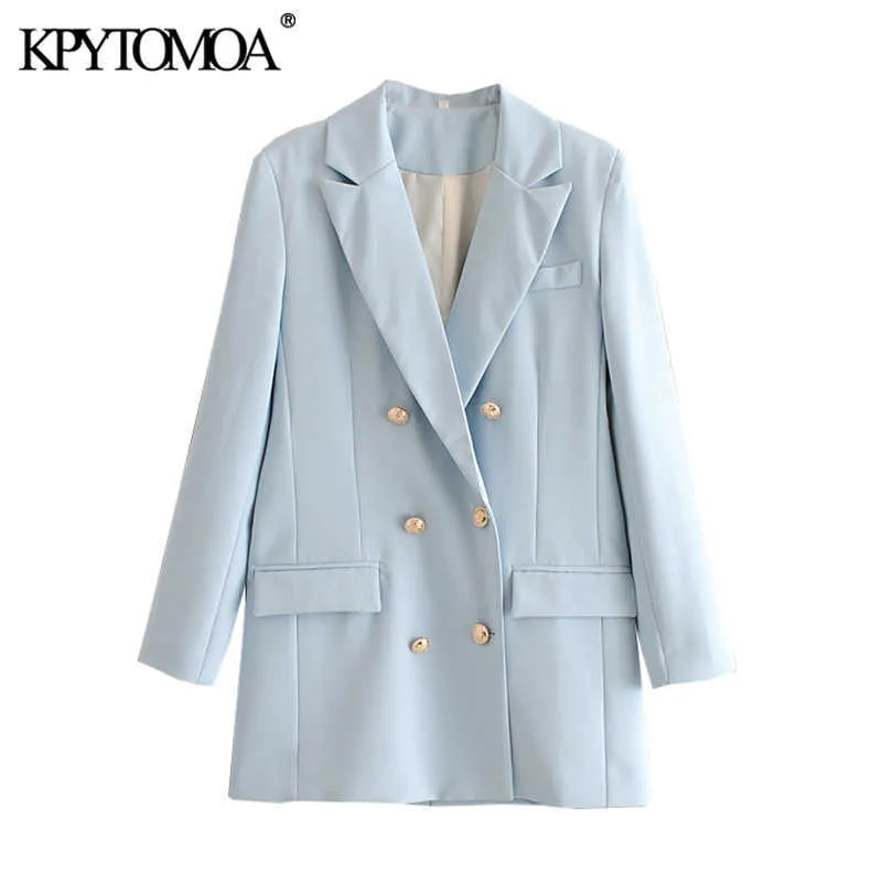 Kpytomoaの女性2020ファッションオフィスを着てダブルブレストブレザーコートビンテージ長袖バックベント女性アウターシックトップスx0721