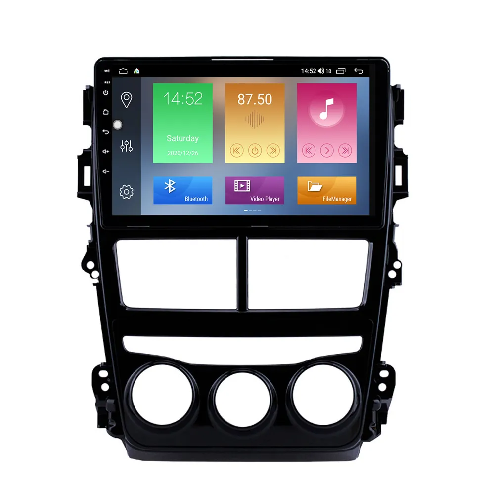 Touchscreen 자동차 DVD 스테레오 플레이어 Toyota Vios-2018 수동 에어컨 USB 음악 애프터 마켓 안 드 로이드 10 GPS 네비게이션 9 인치 HD