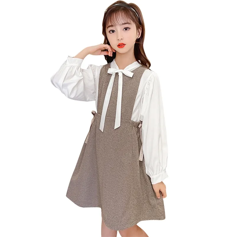 Roupas para meninas blusa + vestido 2 pcs roupas primavera outono sets estilo casual escola escola 210527