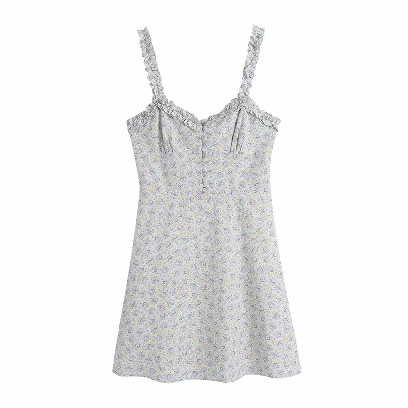 Floral print slip korte jurken vrouwen casual backless sexy strand vrouw zomer jurk mode ruche sundresses 210520