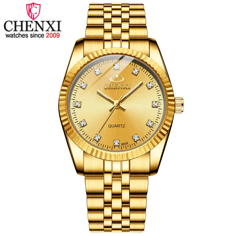 Chenxiファッションの高級男性女性腕時計ゴールドブルークォーツ腕時計ステンレススチールカップルクロックカジュアル防水メンズウォッチQ0524