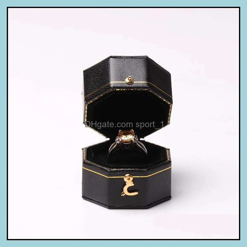 Mini black octagonal box PU leather advanced vintage jewelry display recommended wedding diamond ring box