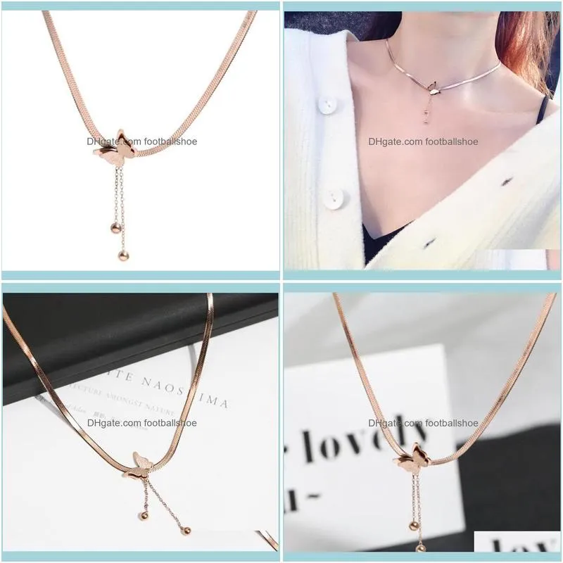 Stainless Steel Matte Butterfly Tassel Charms Snake Bone Chain Choker Pendant Necklace For Women Fashion Fine Jewelry Gift Chains