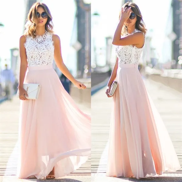 Zomer boho stijl maxi lange holle patchwork sundress vrouwen elegante vestidos feestjurken naakt roze strand jurk x0705