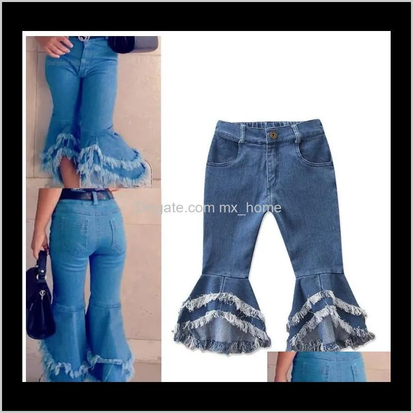 Kleding Baby Maternity Drop Levering 2021 Baby Meisjes Flare Broek Denim Kwasten Jeans Kinderen Cowboy Broek Kinderkleding 90130cm 5 stkspartij F