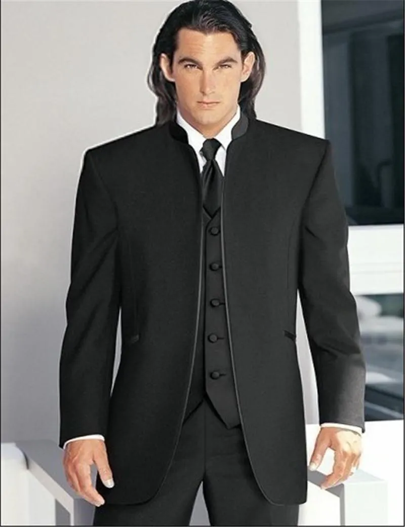 Custom Black Groom Tuxedos мандаринские воротнички платье мужские свадебные костюмы брюки брюки галстук Vestido de Noiva мужские костюмы Blazers