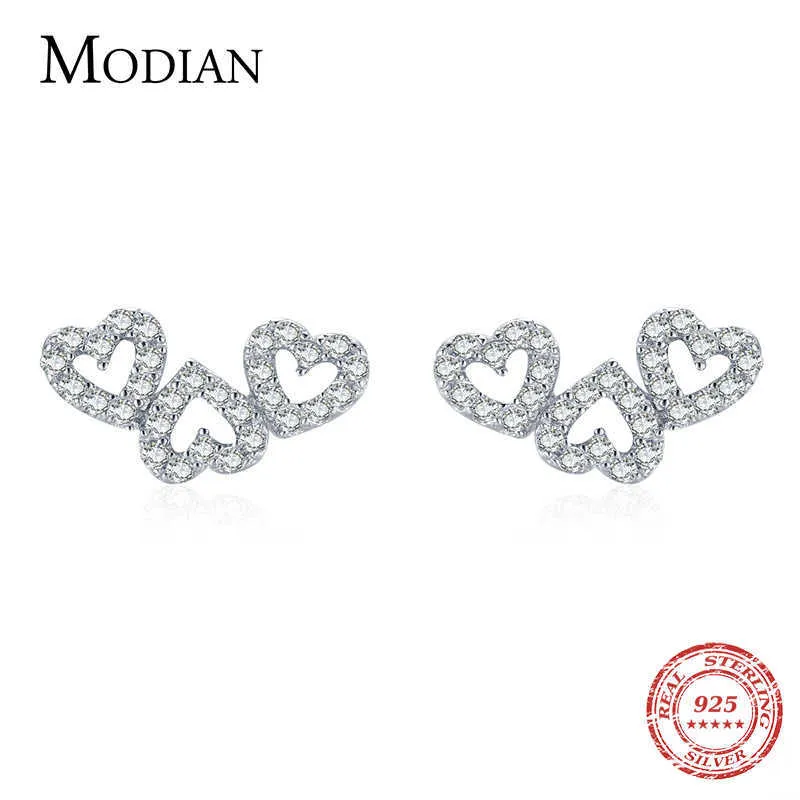 925 Sterling Silver Romantic Heart to Ears Stud Earrings for Women Wedding Engagement Jewelry Valentine's Day Gifts 210707