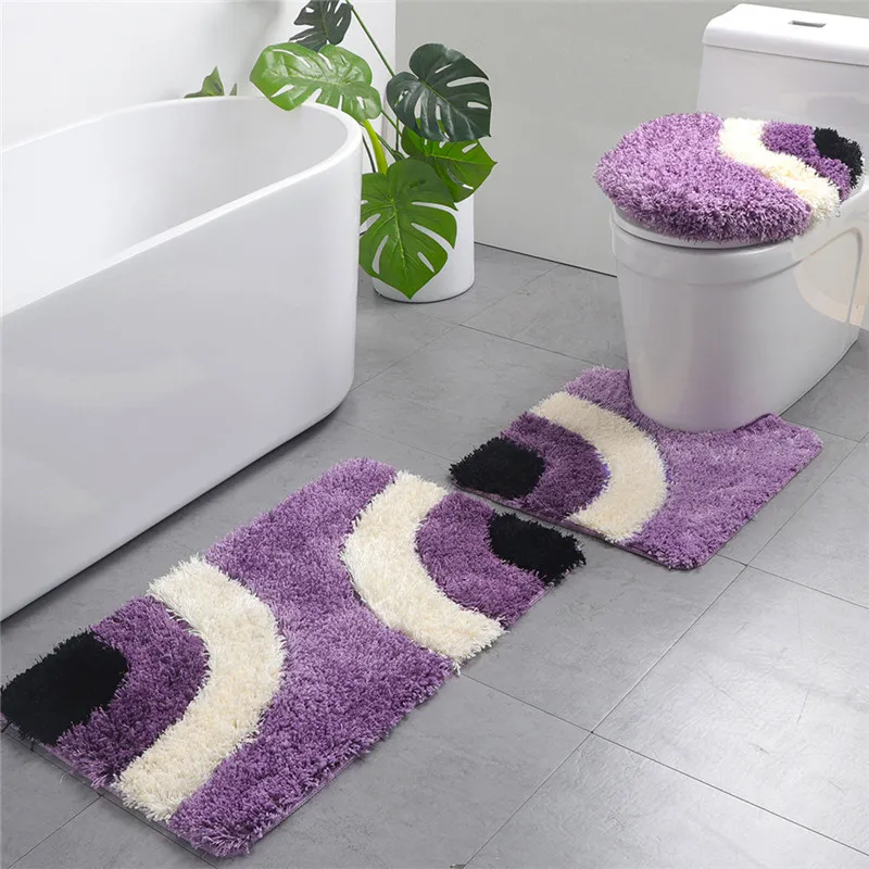 Européen géométrique flocage siège de toilette couvre tapis de sol costume ménage absorption d'eau anti-dérapant tapis U forme coussin 3 pièces ensemble