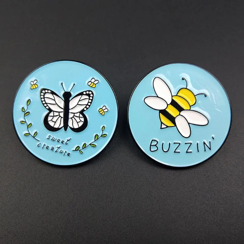 Pins, Brooches Fashion Enamel Blue Round Badge Butterfly Bee Pins Badges For Backpack Metal Pin Gifts Jewelry Brooch DIY Clothes Hats