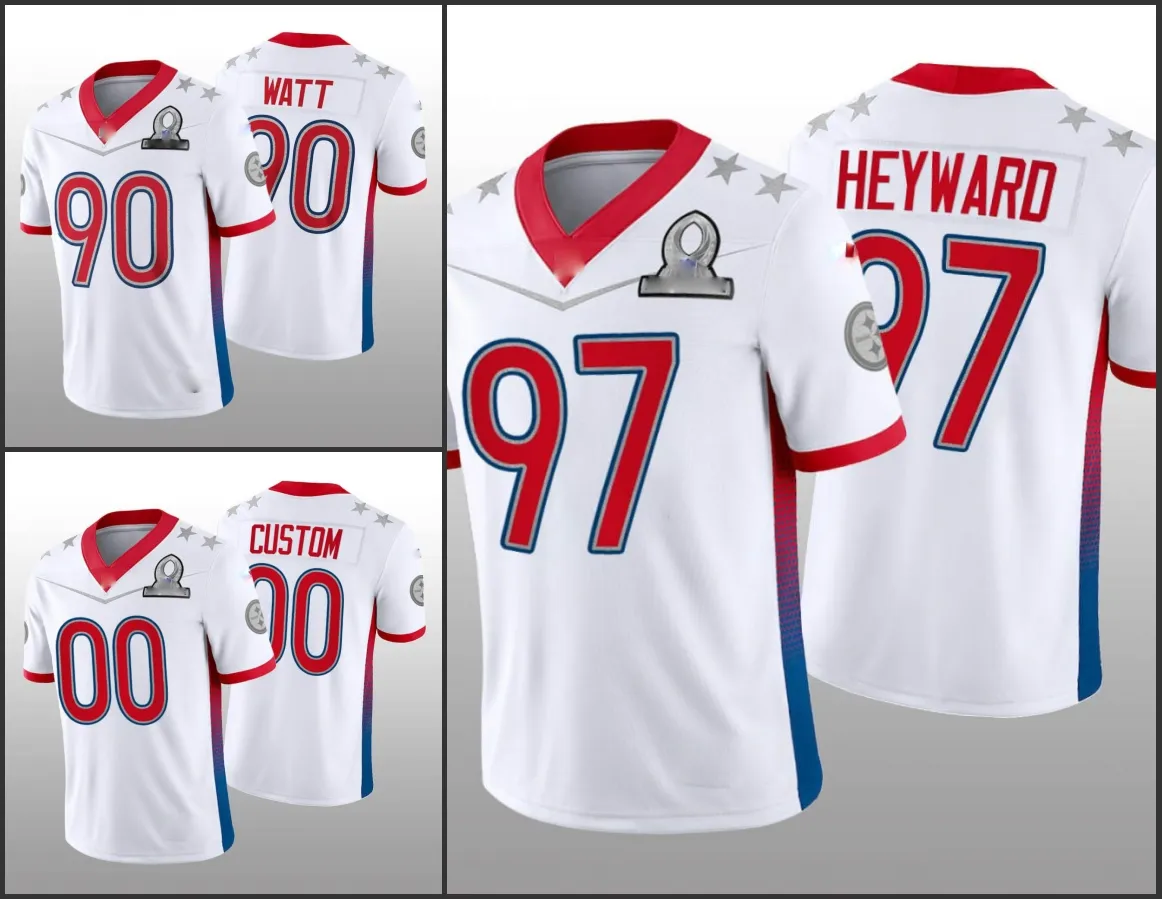 Maillot Pittsburgh''Steelers''Homme 97 Cameron Heyward 90 T.J.Watt''NFL''maillot de jeu blanc personnalisé pour femmes, AFC Pro Bowl