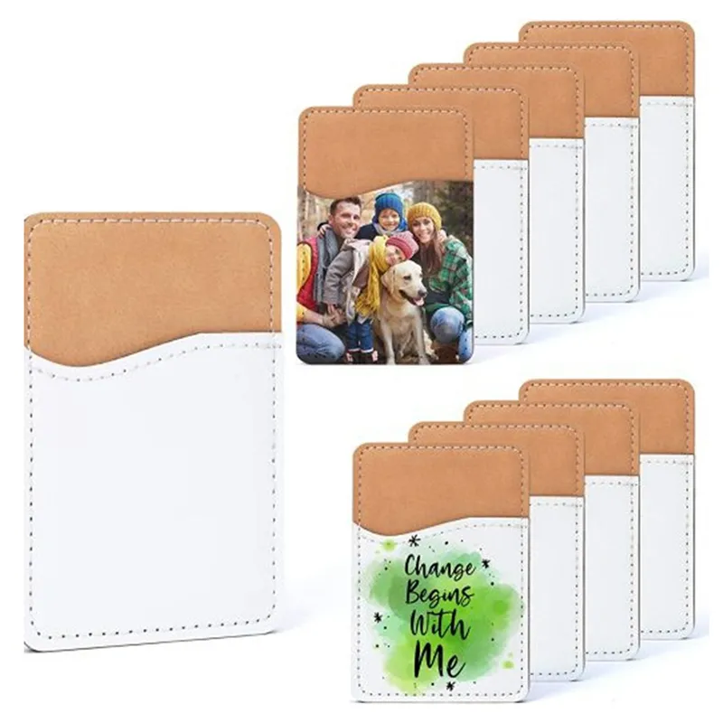 Autocollants créatifs en cuir vierge par Sublimation pour téléphone portable, 9.7x6.6CM, pour téléphone portable, transfert de chaleur, support de carte, rangement d'identité