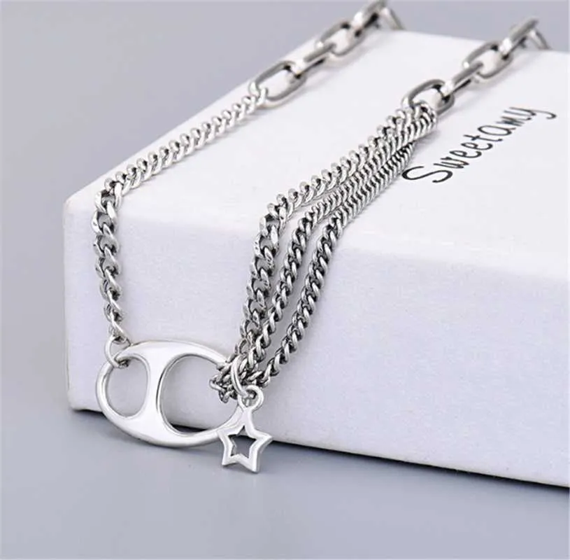 Chains 316L Stainless Steel Pig Nose Star Retro Necklace Couple Double Tassel Hip Hop