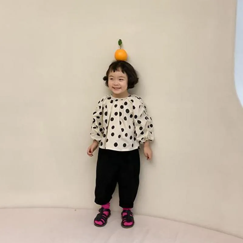 Summer Spring Baby Girls Blouse Cotton Tops O-neck Dot Shirts Toddler Girl Shirt Clothes Girl Infant Clothing 1-7Y 210413