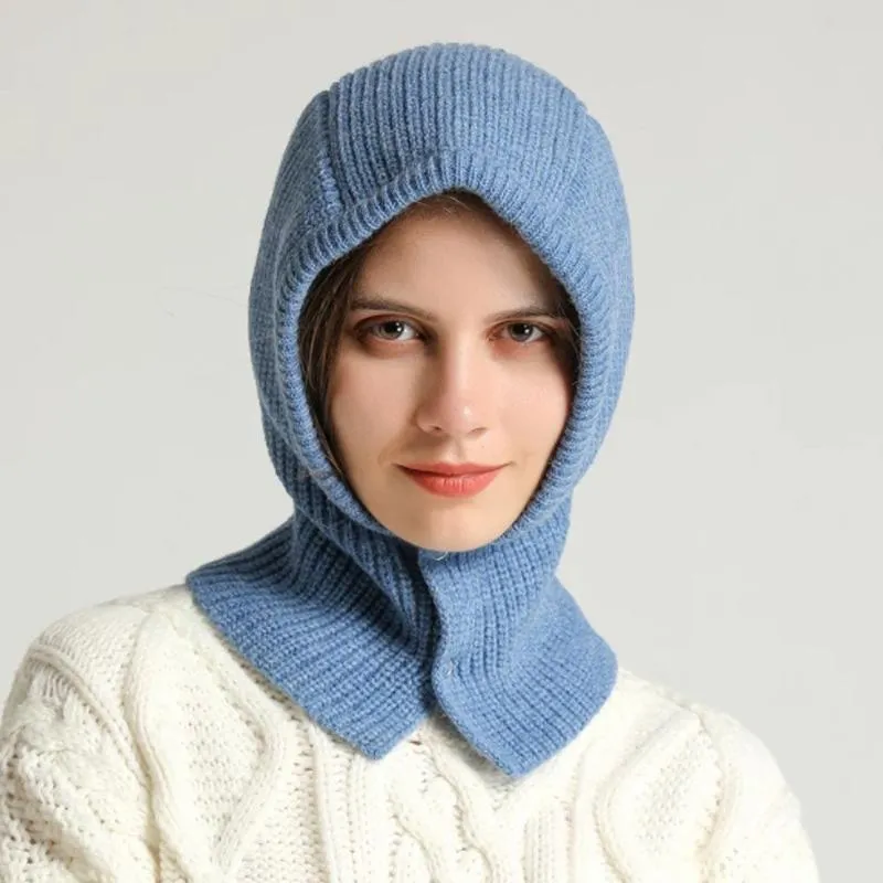 Berets 2021 Women Knitted Cotton Cap Scarf Luxury Winter Warm Outdoor Unisex Men Solid Ring Scarves Magic Snood Hat Collar Bufanda