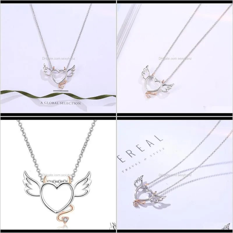 korean valentine`s day heart-shaped devil angel pendant simple two-color love wings clavicle necklace