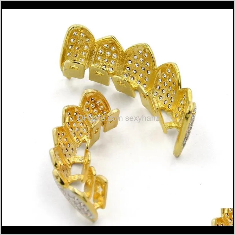 hip hop iced out cz mouth teeth grillz caps top bottom grill set men women vampire grills 85 u2