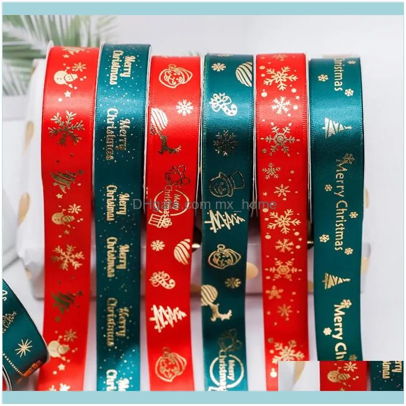 25 yard Christmas Ribbon Happy New Year Christmas Ornaments DIY Xmas Gift Snowman Tree Pendant Decorations for Home Natal 201127