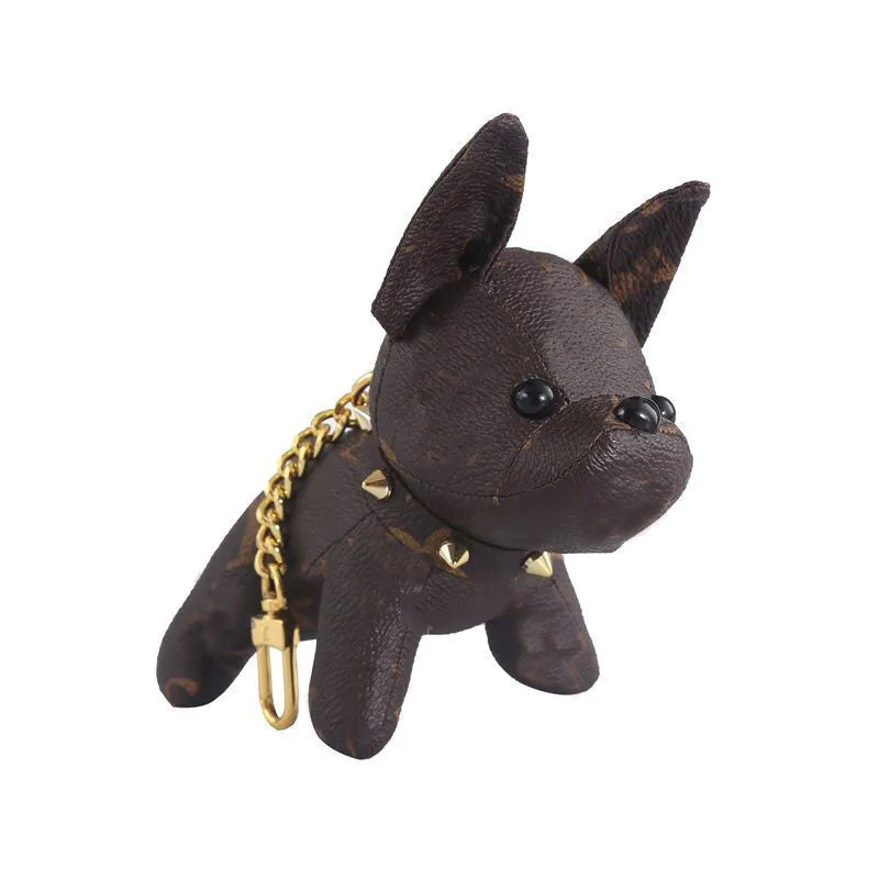 Högkvalitativ lädernyckel Ringmetod Dog-Fighting Doll Villken Klassisk Märke Handväska Nyckelring