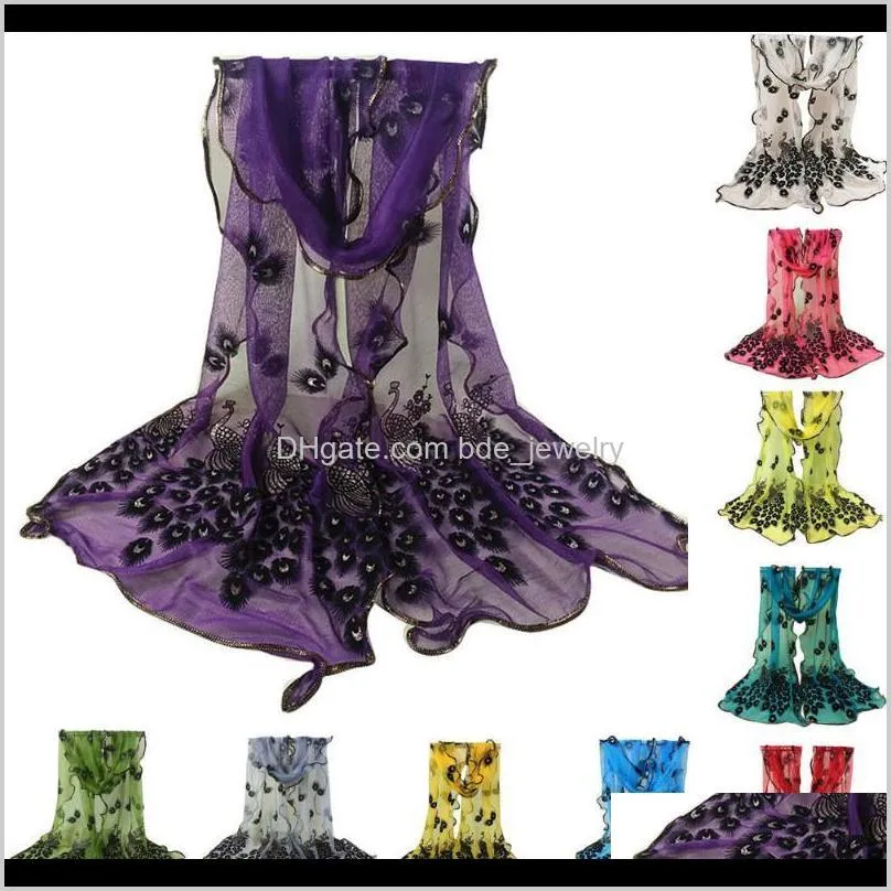 Wraps Hats, Scarves & Gloves Fashion Aessoriesmen All-Match Women Peacock Flower Embroidered Lace Scarf Long Soft Wrap Shawl Cowl Autumn Wint