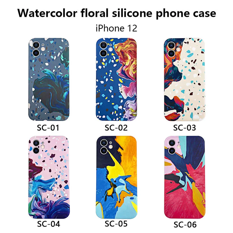 Pintura Casos de telefone para Apple iPhone 12 Pro Max 11 XS XR 8 7 Flor Water Silicone Capa protetora