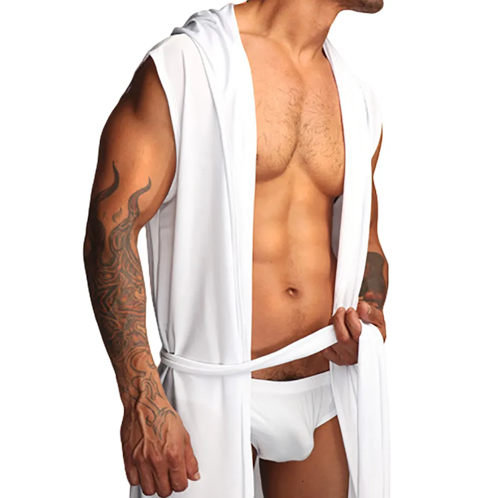 Mens Hooded Sleeveless Mens Summer Bathrobe Sexy Summer