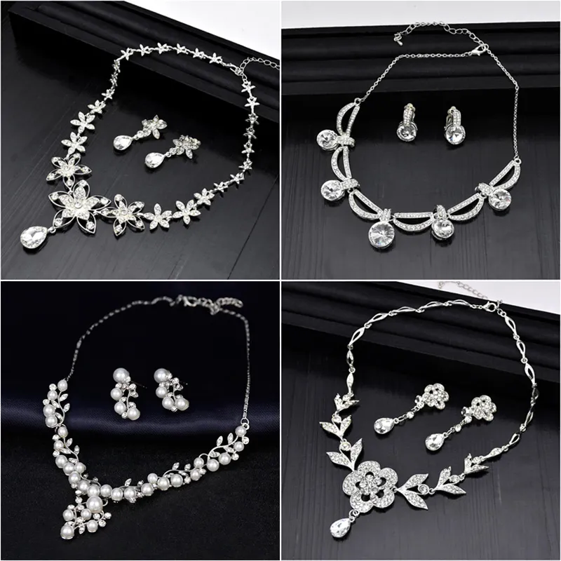 Bridal Jewelry Crystal Rhinestone Necklace Earring Sets Wedding Headpieces Party Accessories