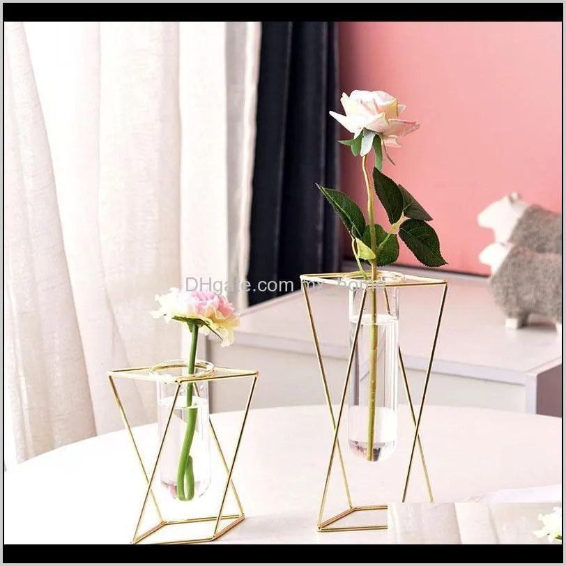 Vases Décor Gardennordic Ins Géométrique Lumière De Luxe En Métal Vase En Fer Forgé Creative Maison Salon Floral Fleur Ornements En Verre Drop D