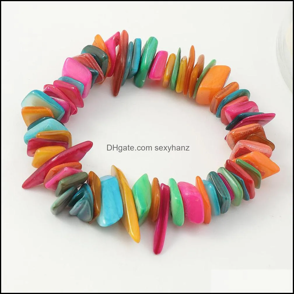 S2498 Bohemian Fashion Jewelry Colorful Stone Broken Shell Bracelet Handmade Irregular Elastic Color Gravel Bracelets