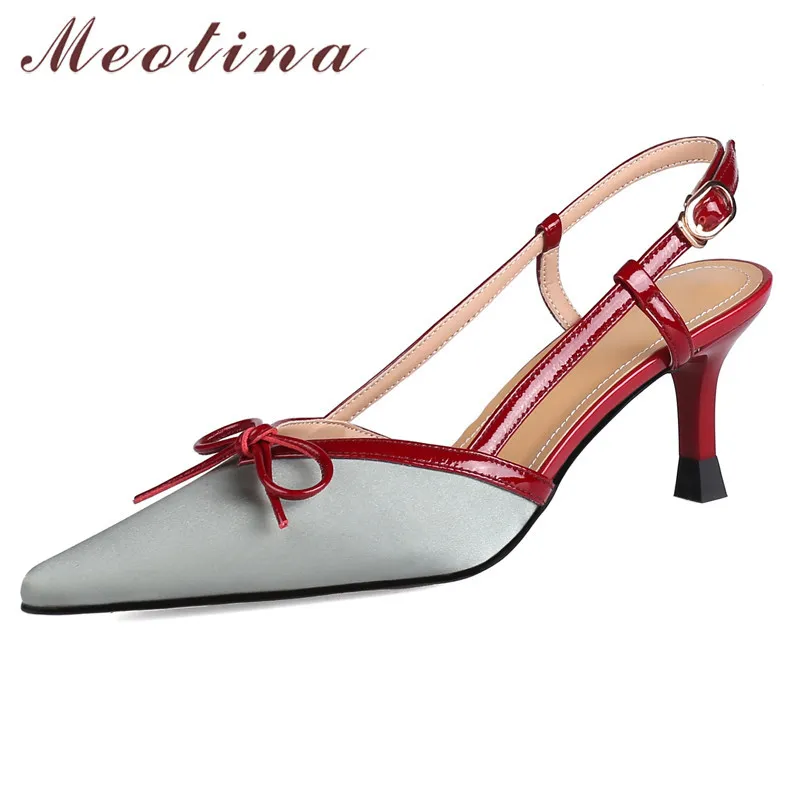 Meotina Sandales Femmes À Talons Hauts Chaussures De Mode Arc Bout Pointu Chaussures De Soirée Sangle Arrière Boucle Talons Minces Sandales Noir 41 42 210520