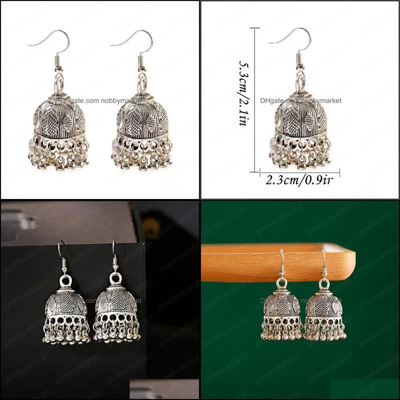 Ethnic Retro Silver Color Flower Alloy Tassel Dangle Earrings For Women`s Indian Jhumka Earrings Bijoux