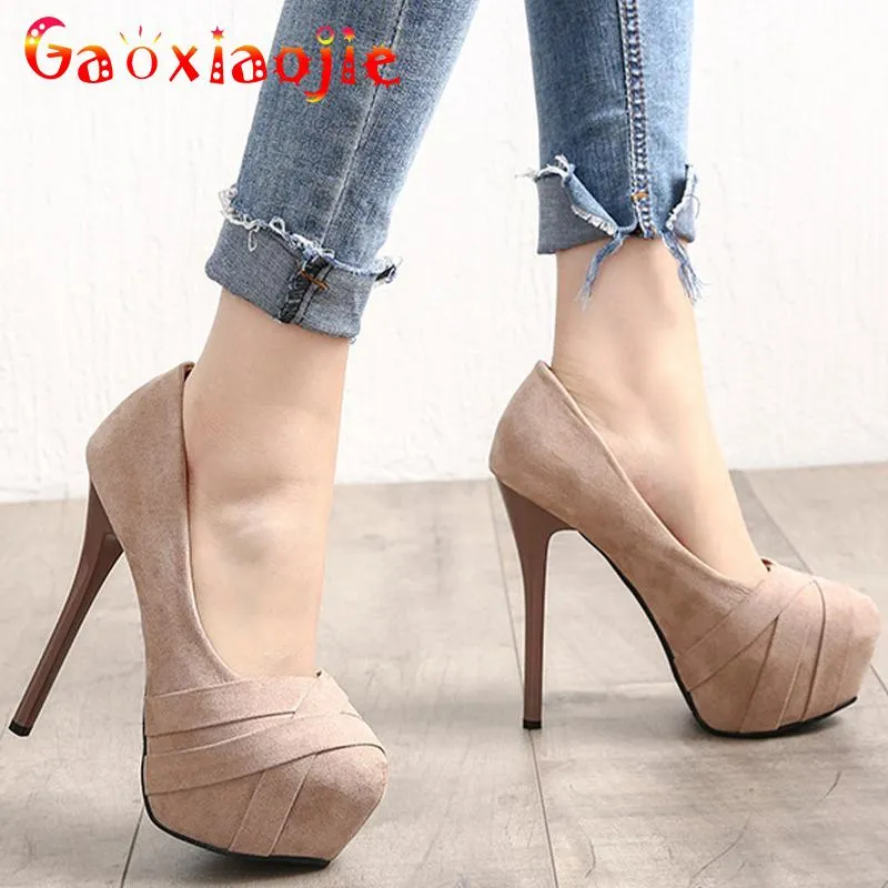 Chaussures habillées printemps et automne bureau dame mode bout rond femmes pompes élégant Simple Super talons hauts Sexy fête talon aiguille