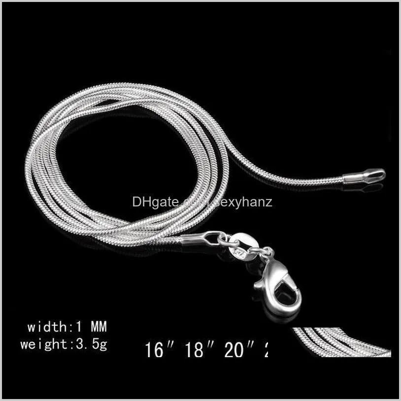 1mm 925 sterling silver plated snake chain necklace lobster clasps chain jewelry 16 18 20 22 24 inches promotions !