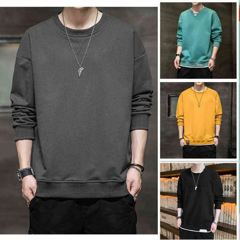 21 Frühling und Herbst neuer Rundhals-Herrenpullover Flutmarke Ins Koreanische Version Trend einfach zu kombinierendes Langarm-T-Shirt Freizeitpullover H1206